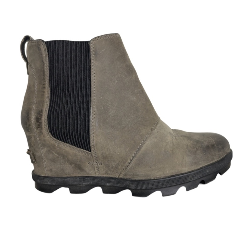 Sorel Joan of Arctic Wedge II Leather Chelsea Boot Grey Black size 7